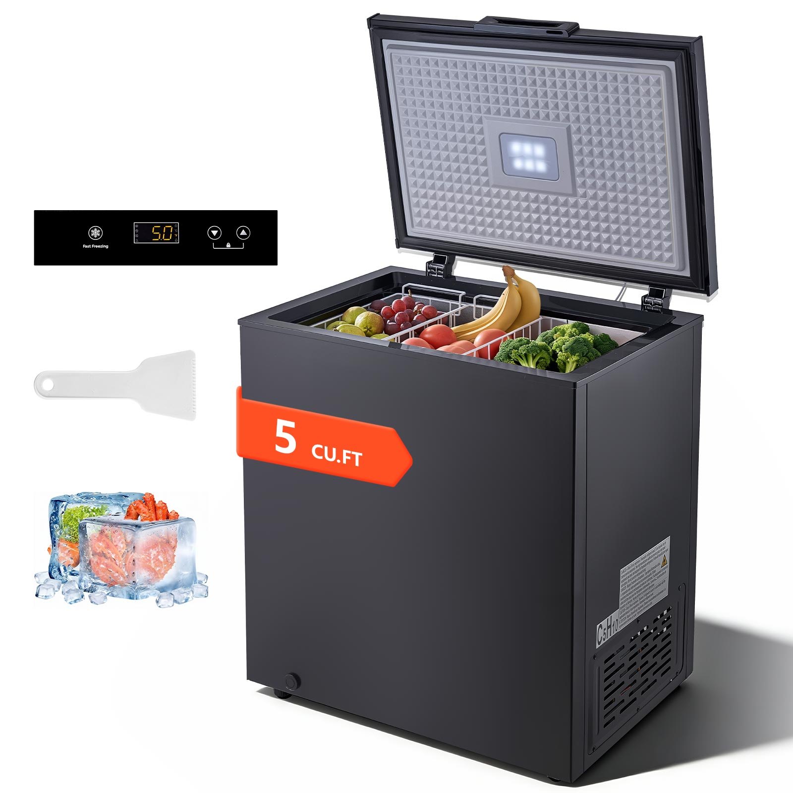 VEVOR Chest Freezer, 5 Cu.ft Compact Deep Freezer, Free Standing Top ...
