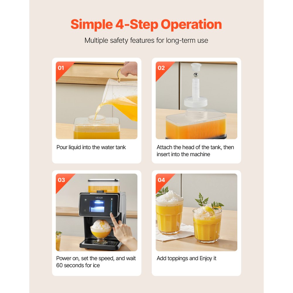 Výrobník ledu VEVOR, 20 kg/24 hodin, výrobník ledu s nerezovou čepelí, elektrický výrobník sněhového kornoutu s nádrží o objemu 0,8 l, rychlé předchlazení 60 sekund, pro domácnosti a malá setkání - miniatura 5