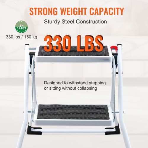 VEVOR Step Ladder 2-Step 330lbs Capacity, Ergonomic Folding Steel Step ...