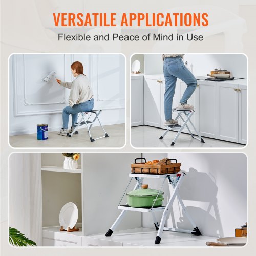 VEVOR Step Ladder 2-Step 330lbs Capacity, Ergonomic Folding