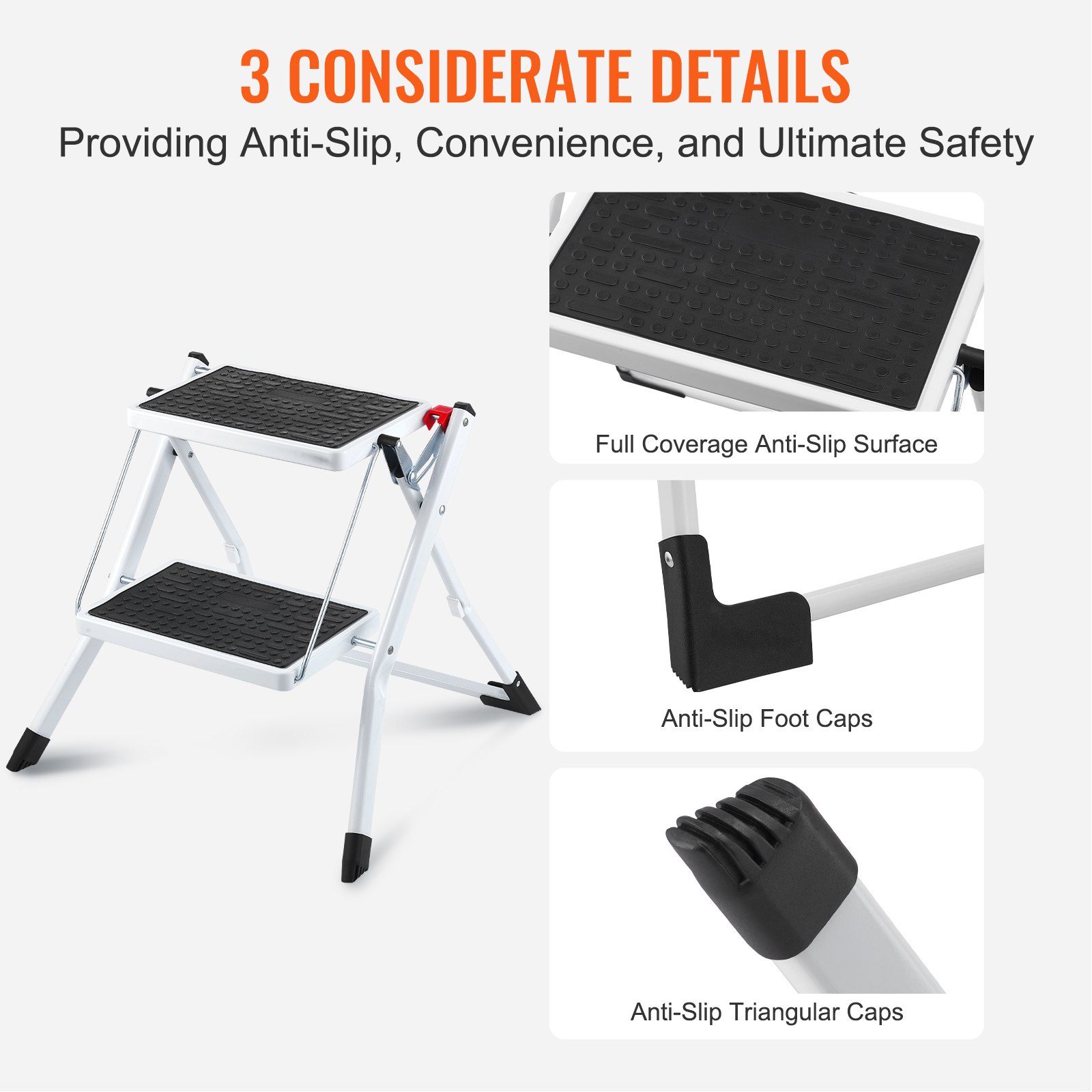 VEVOR Step Ladder 2-Step 150kg Capacity, Ergonomic Folding Steel Step ...