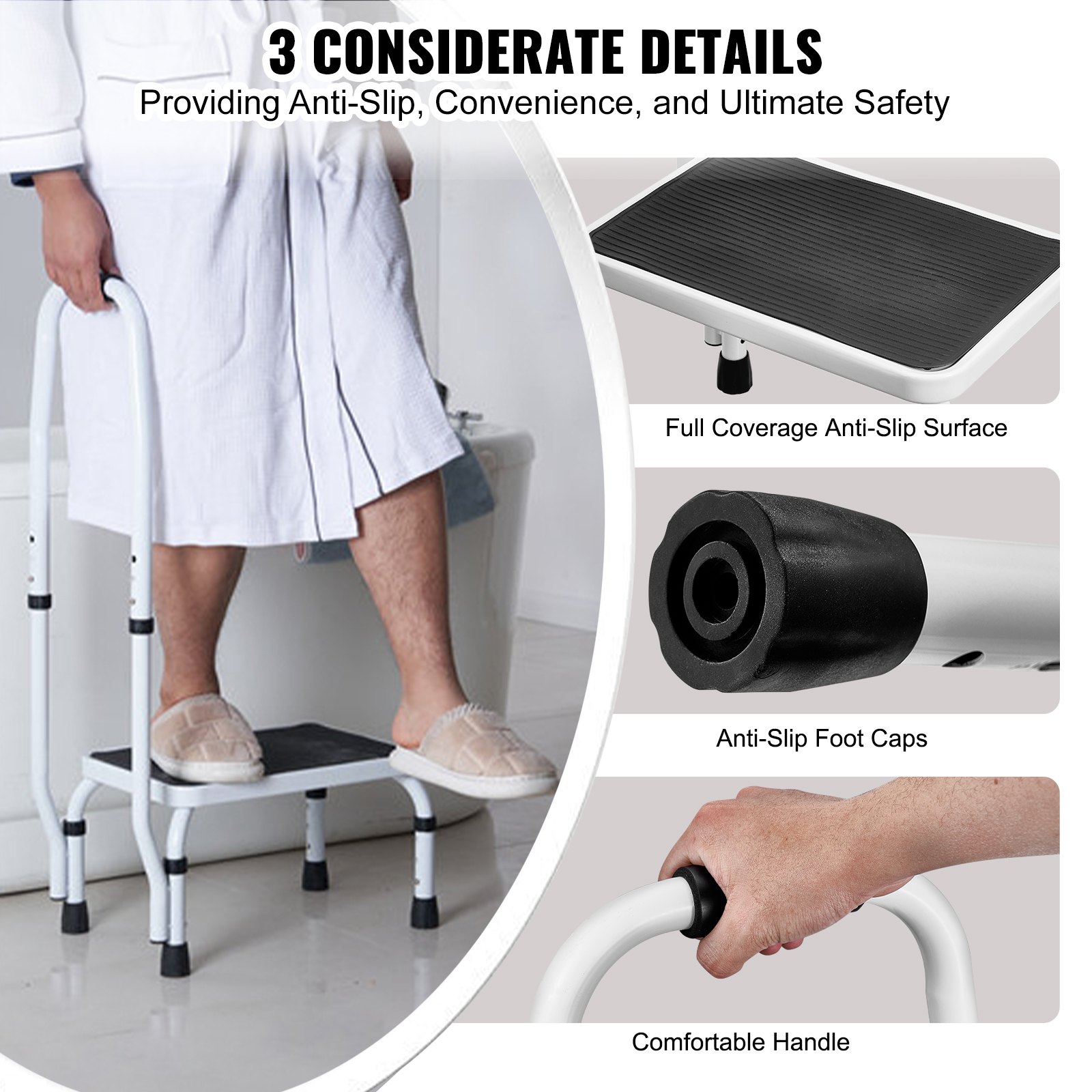 VEVOR Step Stool 1-Step 330lbs Capacity, 3 Adjustable Height with ...