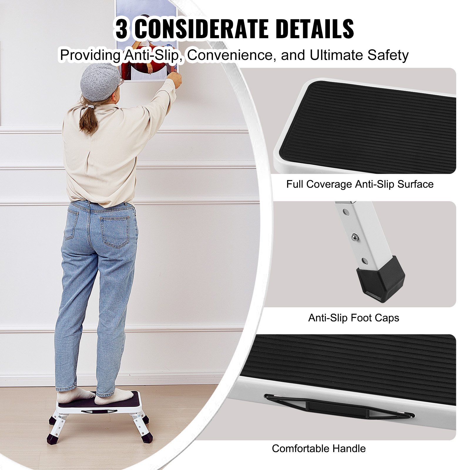 VEVOR Step Stool 1-Step 330lbs Capacity, Folding Steel Step Ladder 3 ...