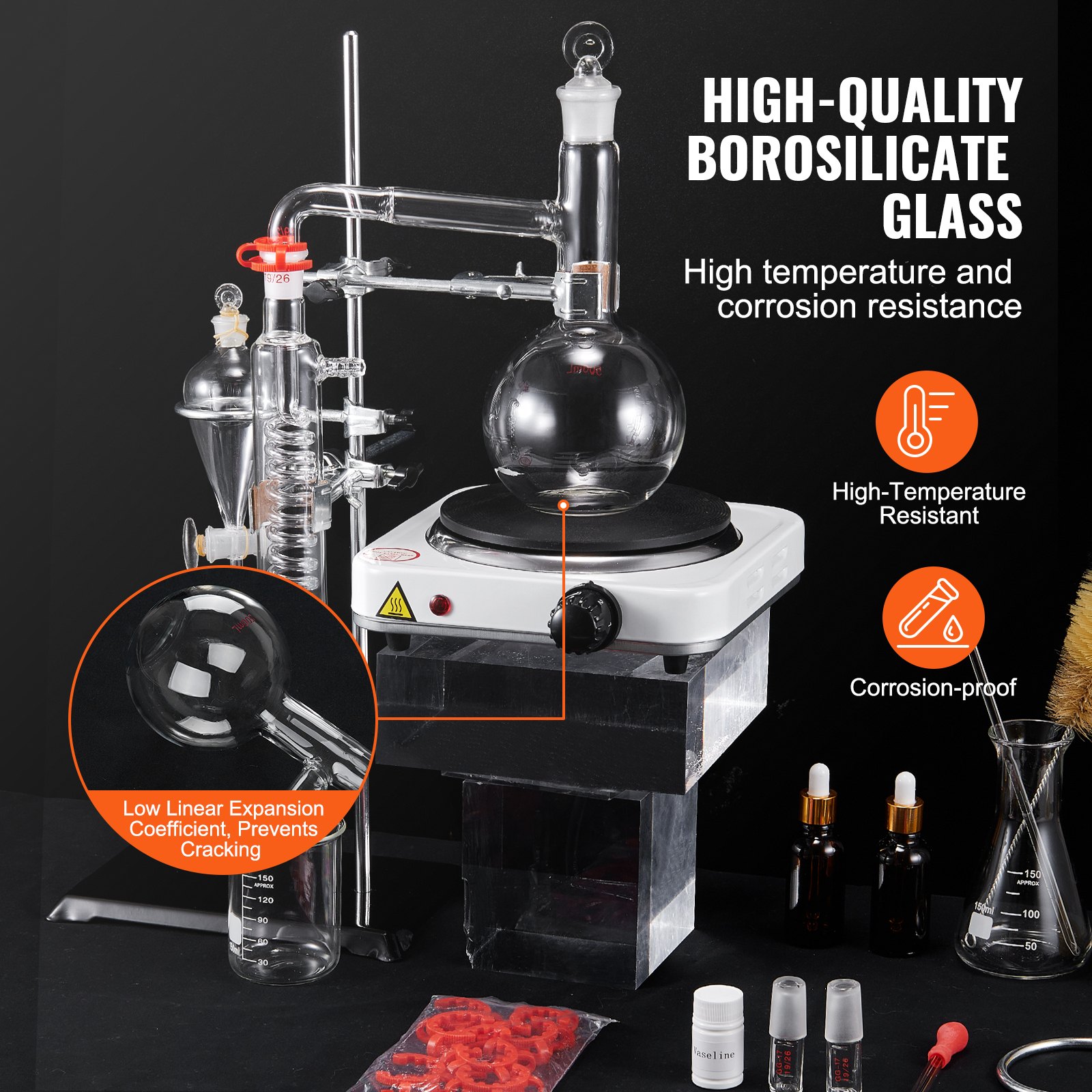 VEVOR Essential Oil Distillation Kit, 500ml Distillation Apparatus, 3.3 ...
