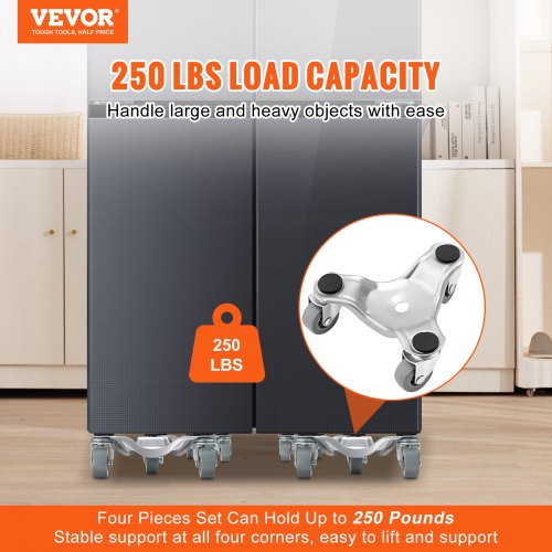 VEVOR Furniture Dolly, 4 Pack 6-Inch Steel Tri-Dolly with