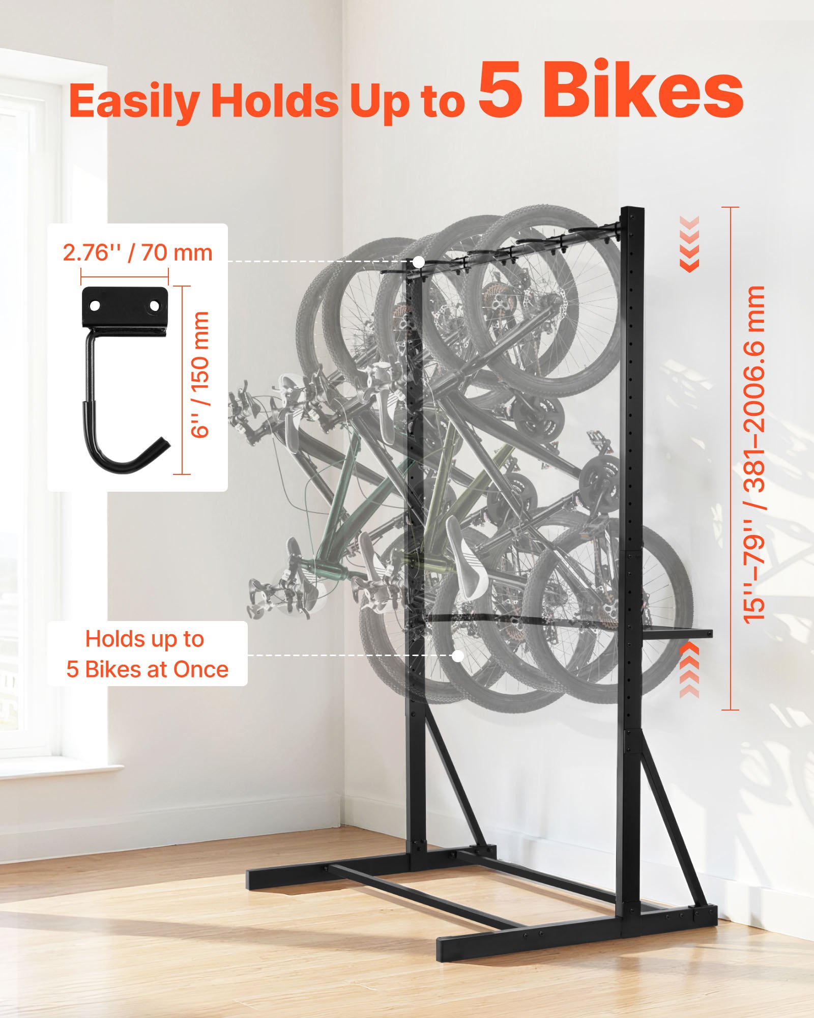 VEVOR Freestanding Vertical Bike Rack - 5 Bikes, 300 lbs