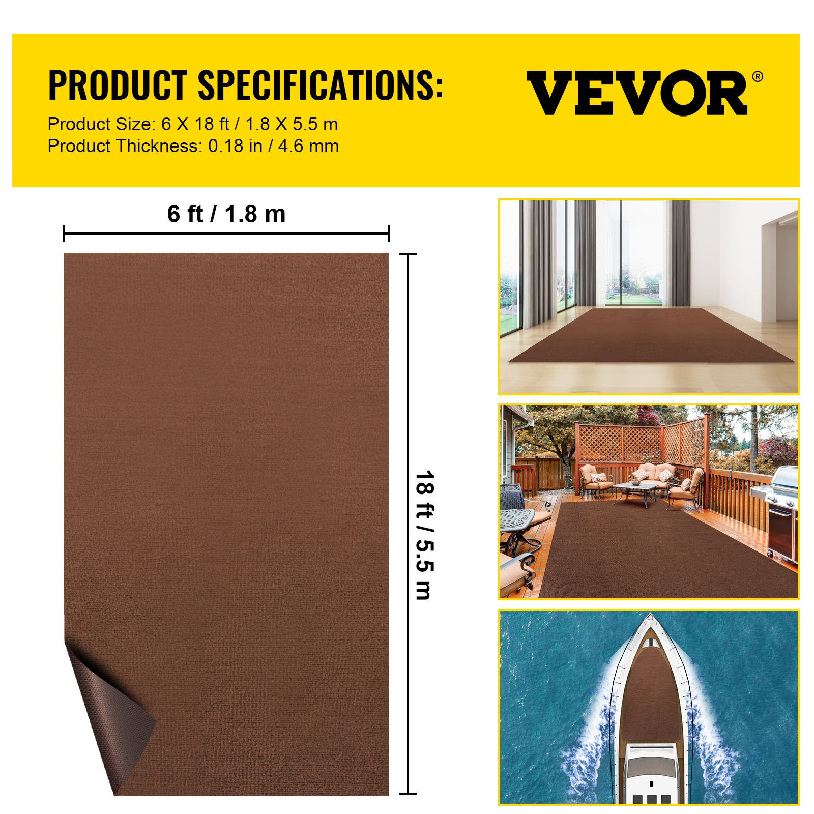Marine Grade Boat Carpet – 6 X 29 Ft Light Brown – Polyester + TPR, For Patio, Deck, Trailer