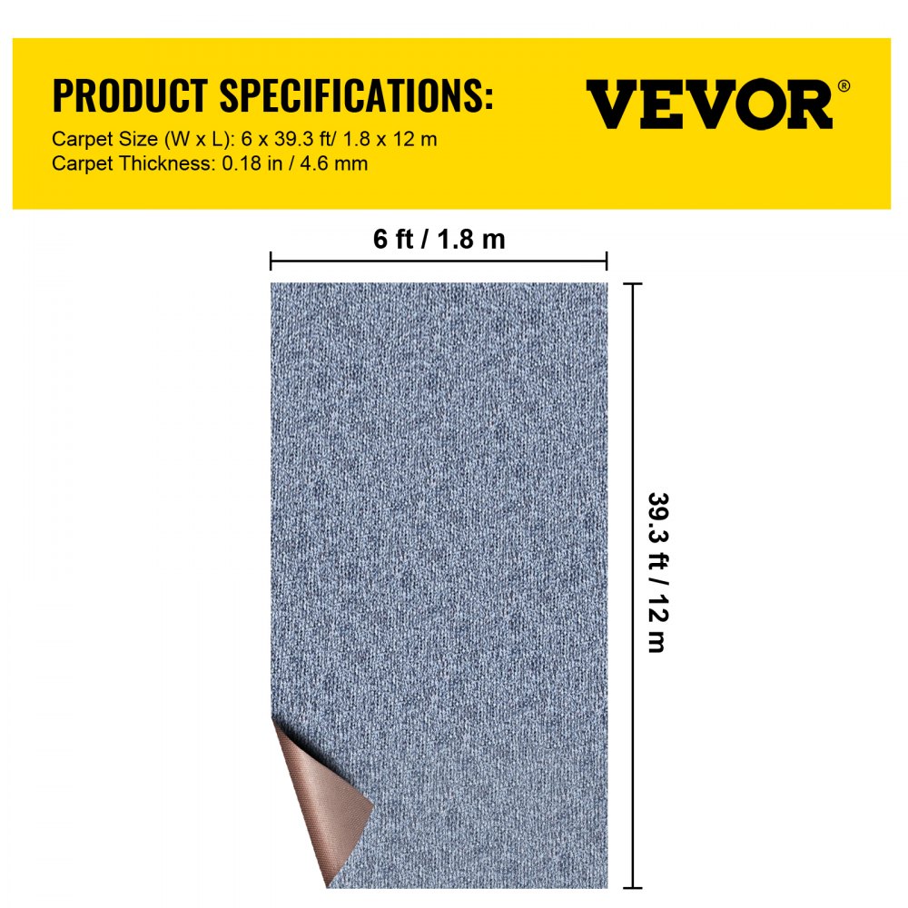 VEVOR Gray Marine Carpet 6 ft x 39.3 ft Marine Carpeting Marine Grade