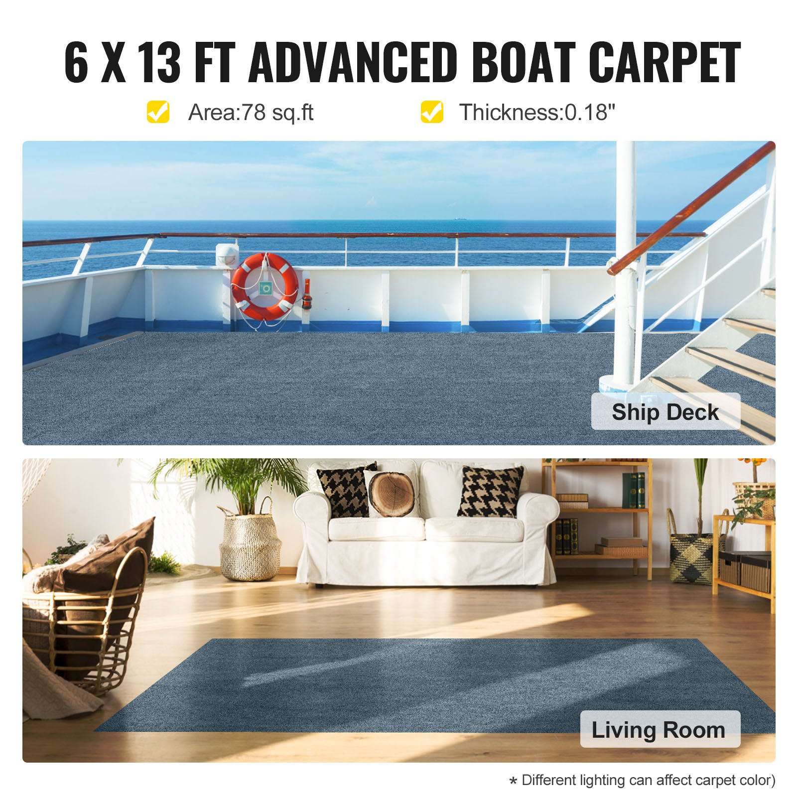VEVOR Marine Carpet 6x13ft Boat Area Rug Roll Cutpile In/Outdoor Patio Deck Gray, 1.8x4m VEVOR AU
