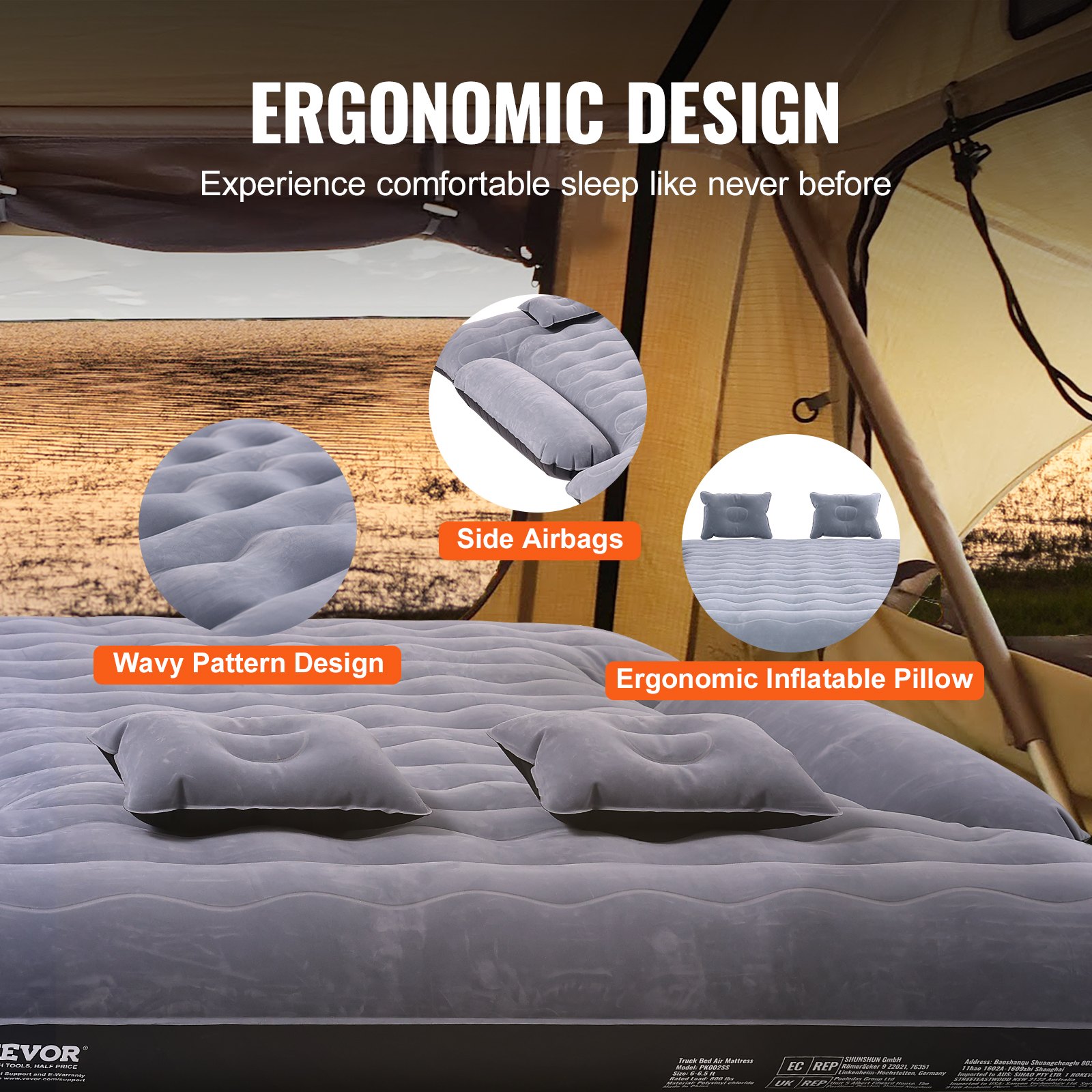 VEVOR Truck Bed Air Mattress, for 6-6.5 ft Full Size Truck Beds ...