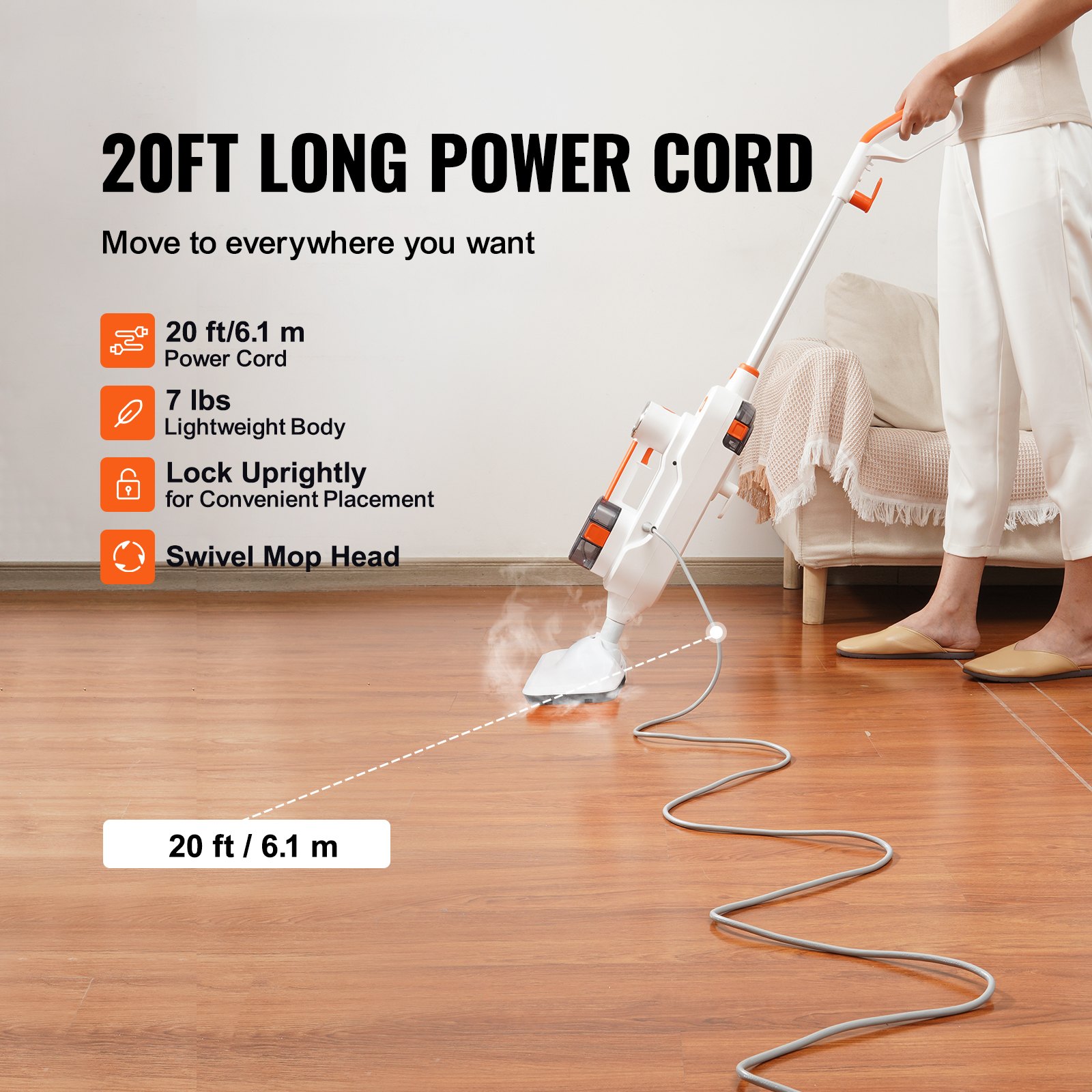 VEVOR Steam Mop, 8-in-1 Hard Wood Floor Cleaner with 7 Replaceable ...