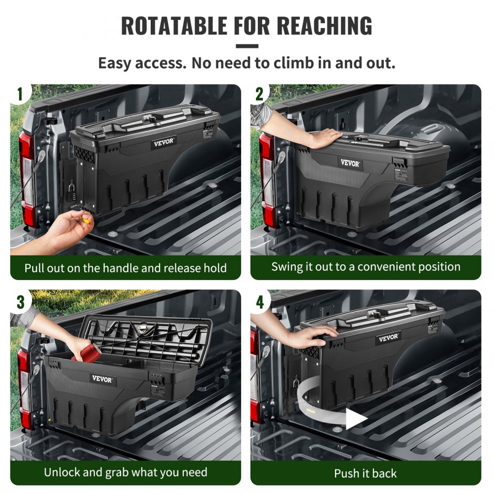 VEVOR Truck Bed Storage Box, Lockable Lid, Waterproof ABS Wheel Well