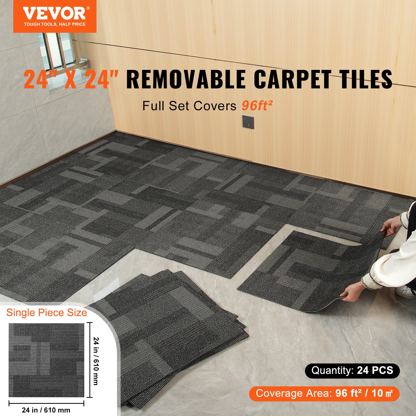 VEVOR Carpet Tiles Reusable 24 x 24 Carpet Squares With Padding vevor-carpet-tiles-reusable-24-x-24-carpet-squares-with-padding