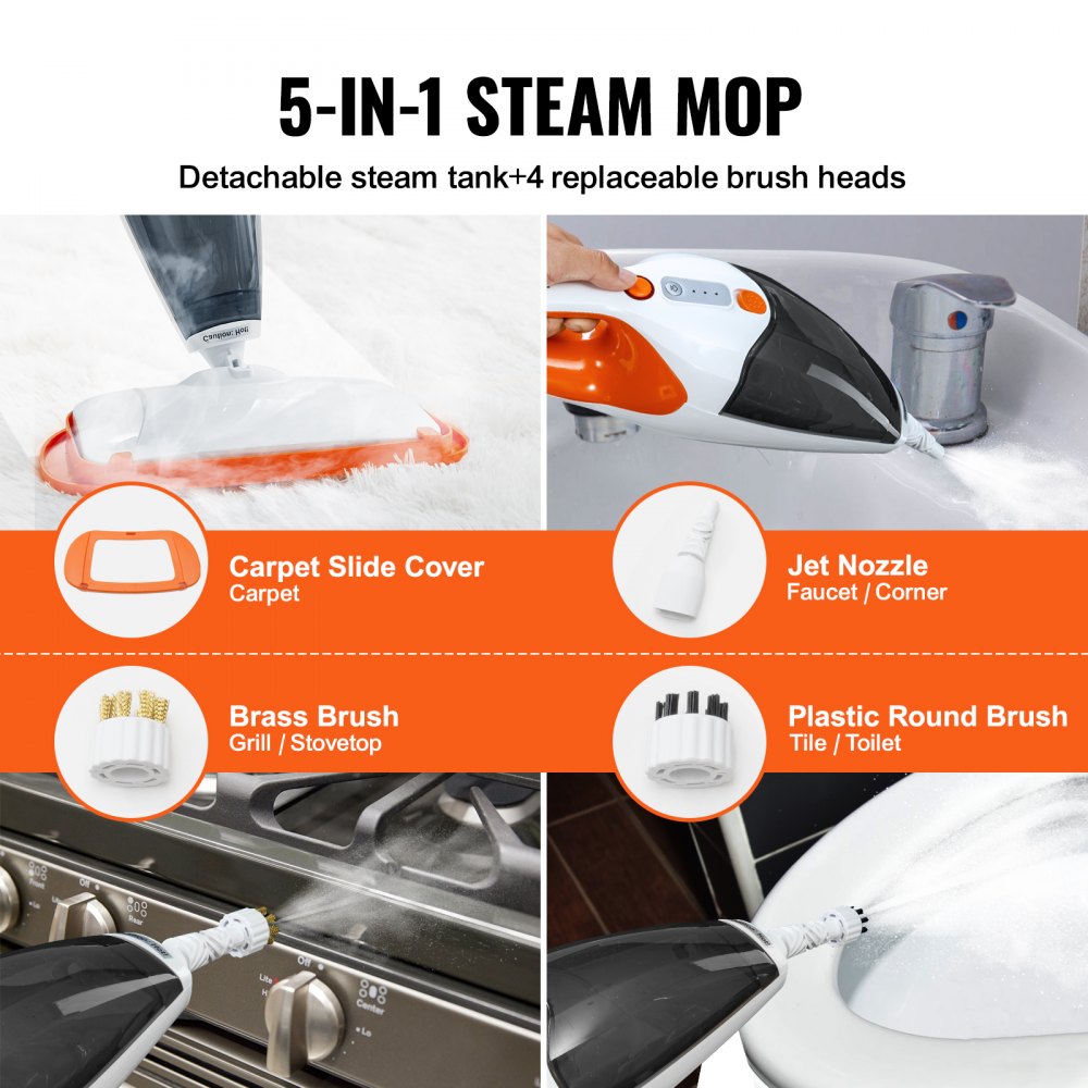 VEVOR Steam Mop, 5in1 Hard Wood Floor Cleaner with 4 Replaceable
