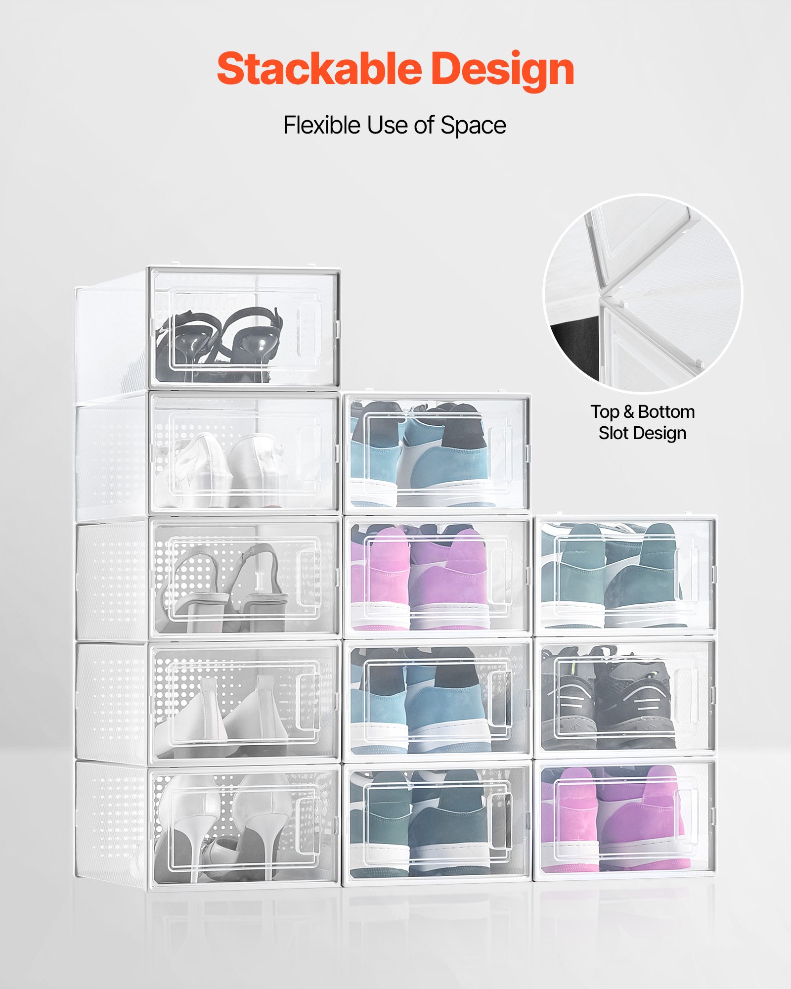 VEVOR Shoe Storage Boxes, 12 Pack Stackable Shoe Boxes Storage ...