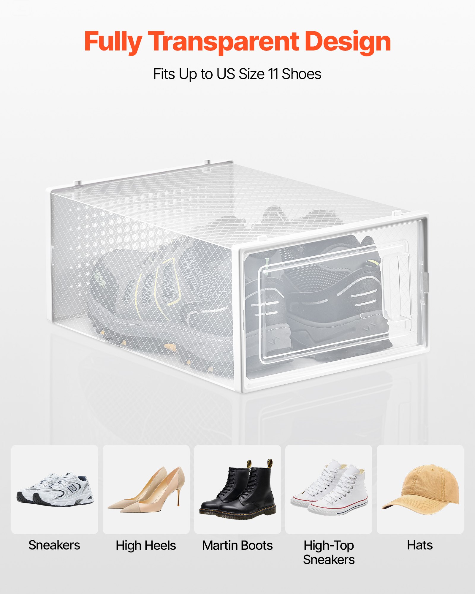 VEVOR Transparent Stackable Shoe Boxes – 13.1 x 9.1 x 5.7 in