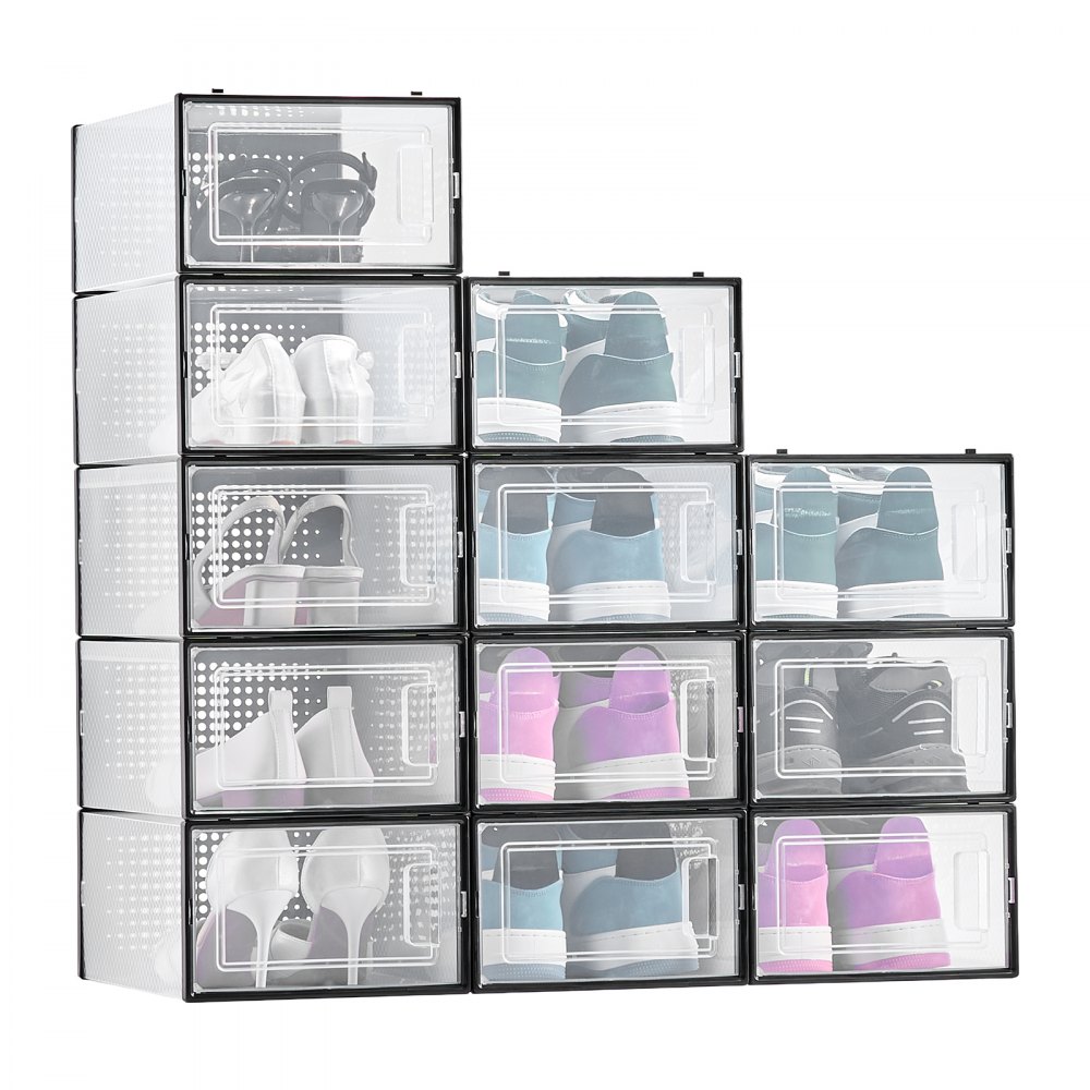 VEVOR Shoe Storage Boxes, 12 Pack Stackable Shoe Boxes Storage ...