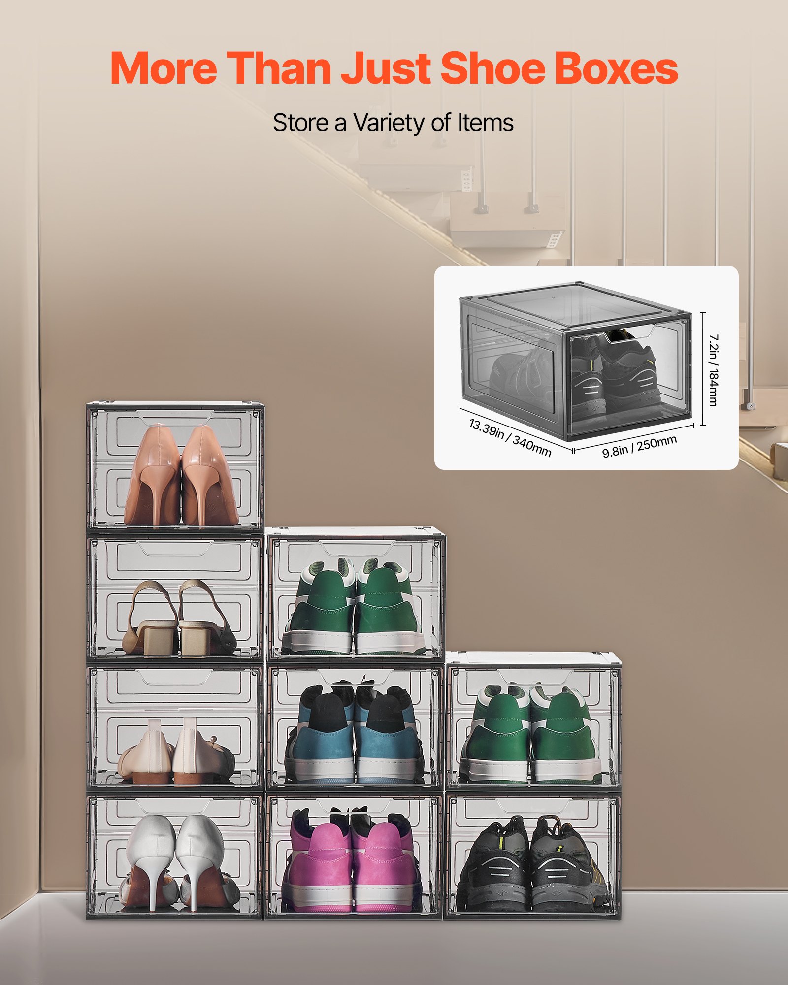 VEVOR Shoe Storage Boxes, 9 Pack Clear Stackable Shoe Boxes Storage ...