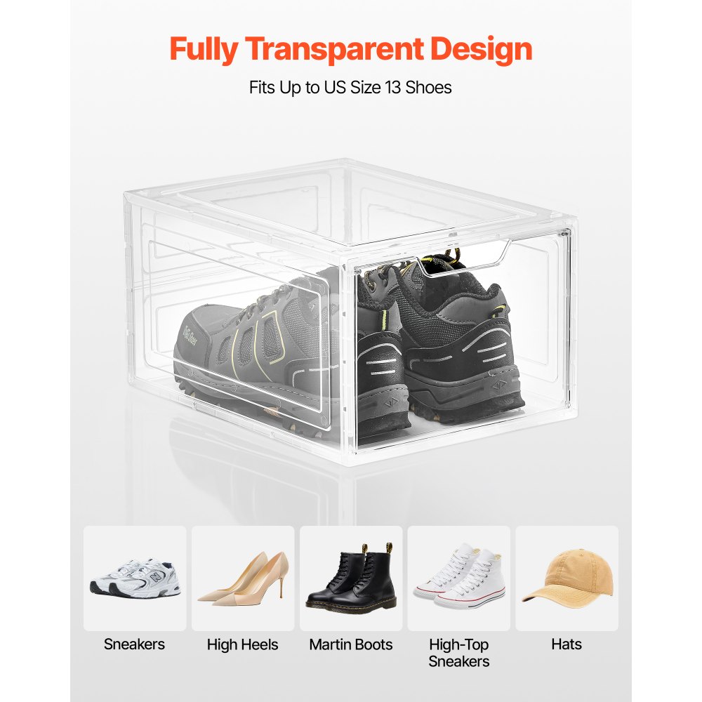 VEVOR Shoe Storage Boxes, 12 Pack Clear Stackable Shoe Boxes Storage ...