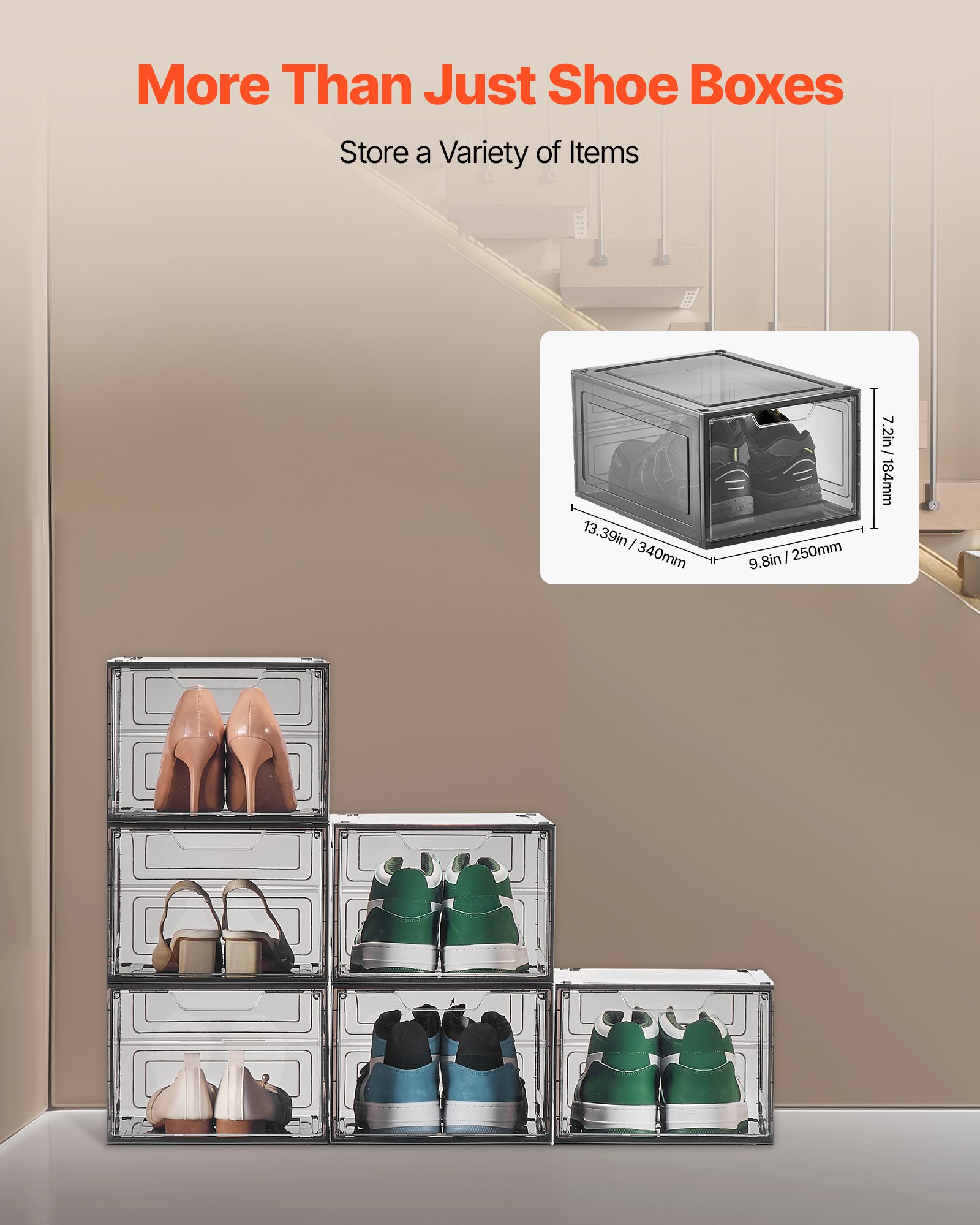 VEVOR Clear Shoe Stackable Boxes – 6 Pack, Fits US Size 13