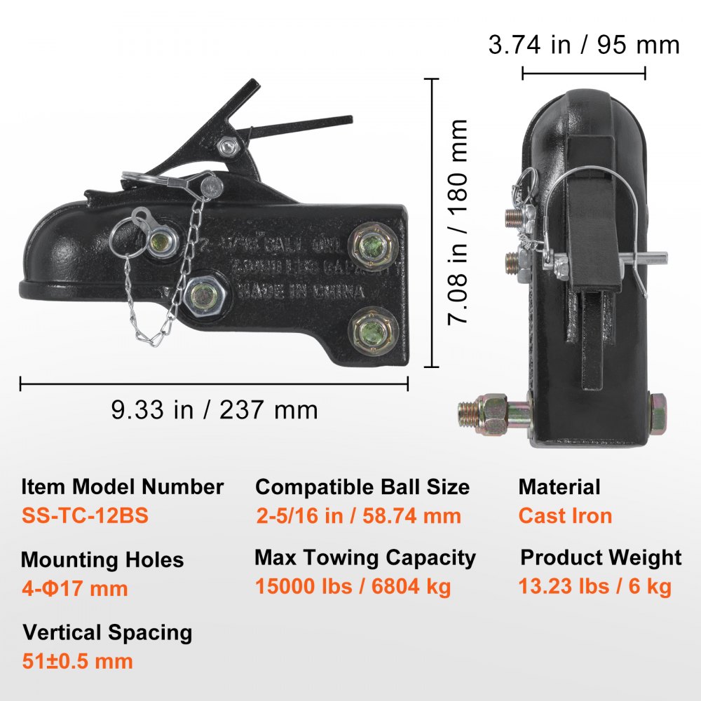 Stamped Steel Adjustable Channel Mount Coupler For 2-5/16" Ball - 14,000 Lbs. Tow Capacity, With - View #13