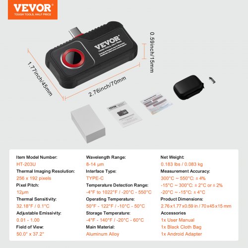 VEVOR Thermal Imaging Camera for Android, 256 x 192 IR Resolution
