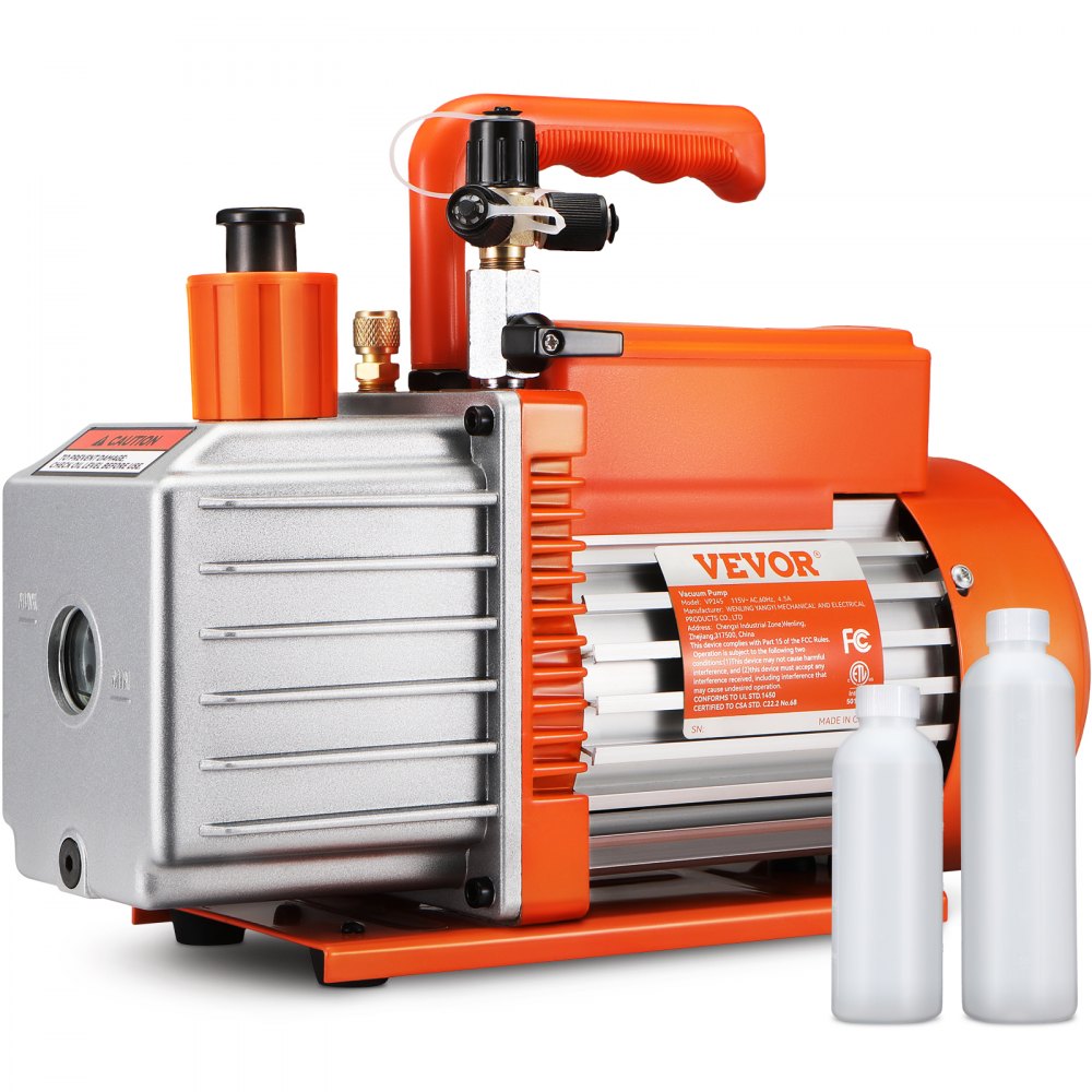 VEVOR 1/2 HP 2 Stage Rotary Vane Vacuum Pump, 5 CFM, 115V Air Conditioning  Vacuum Pump, 1/4