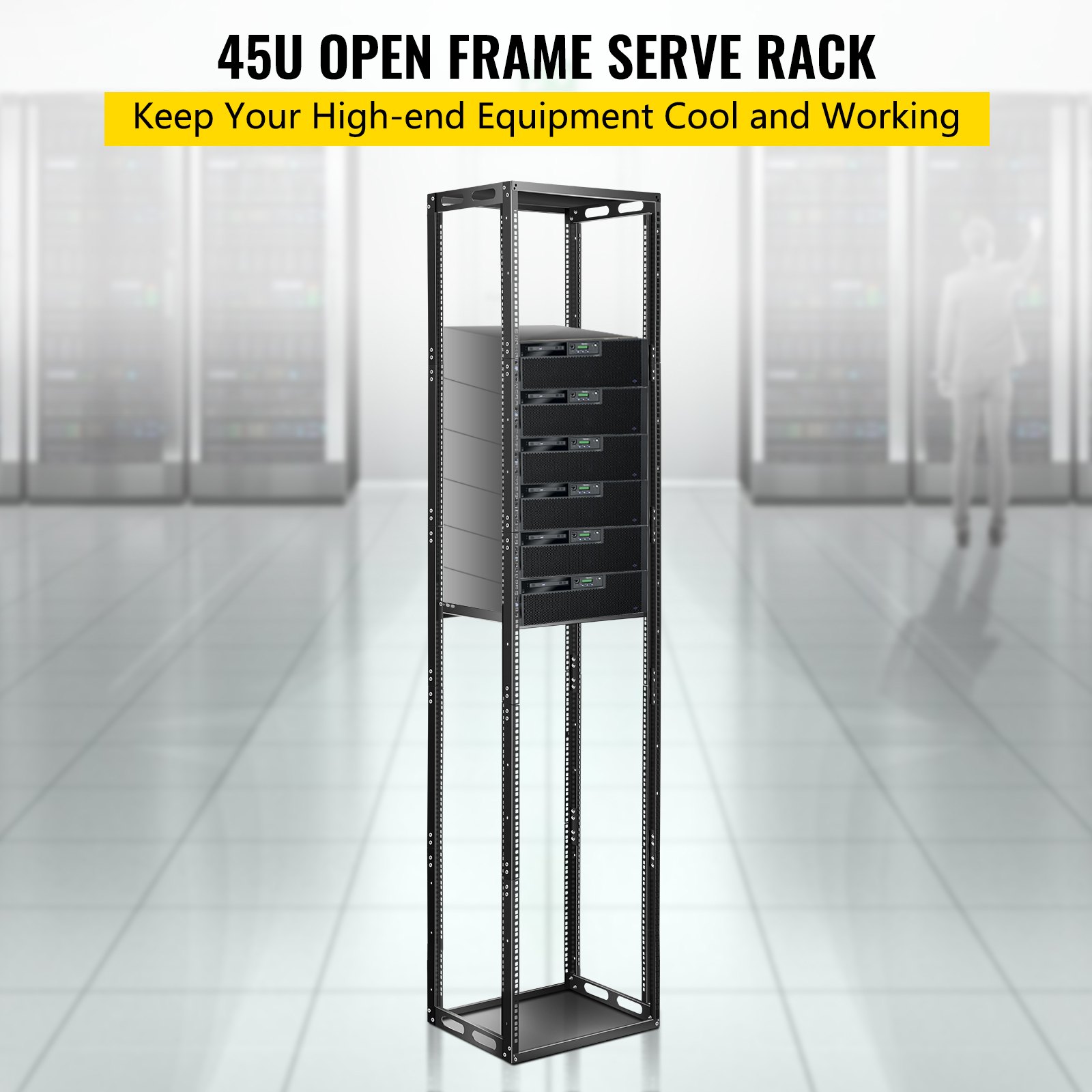 VEVOR Server Rack, 45U Open Frame Rack, 4-Post IT Server Network Relay ...