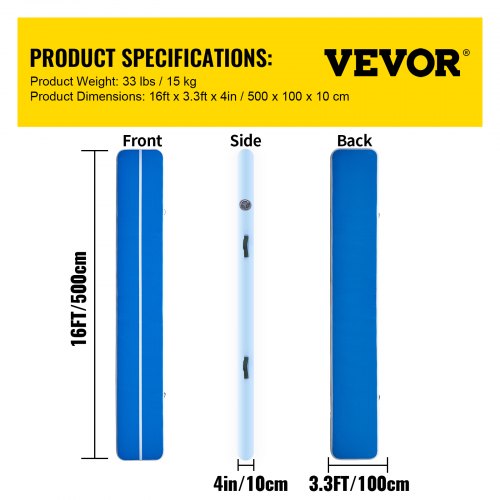 VEVOR 16ft Inflatable Air Gymnastic Mat, 4 inches Thickness Air