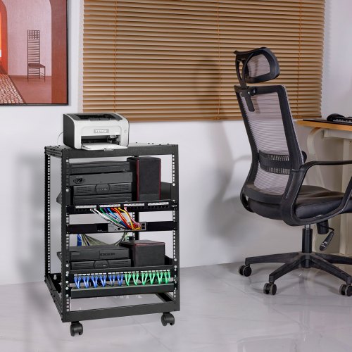 VEVOR 15U Open Frame Server Rack, Adjustable Depth, Free Standing or ...