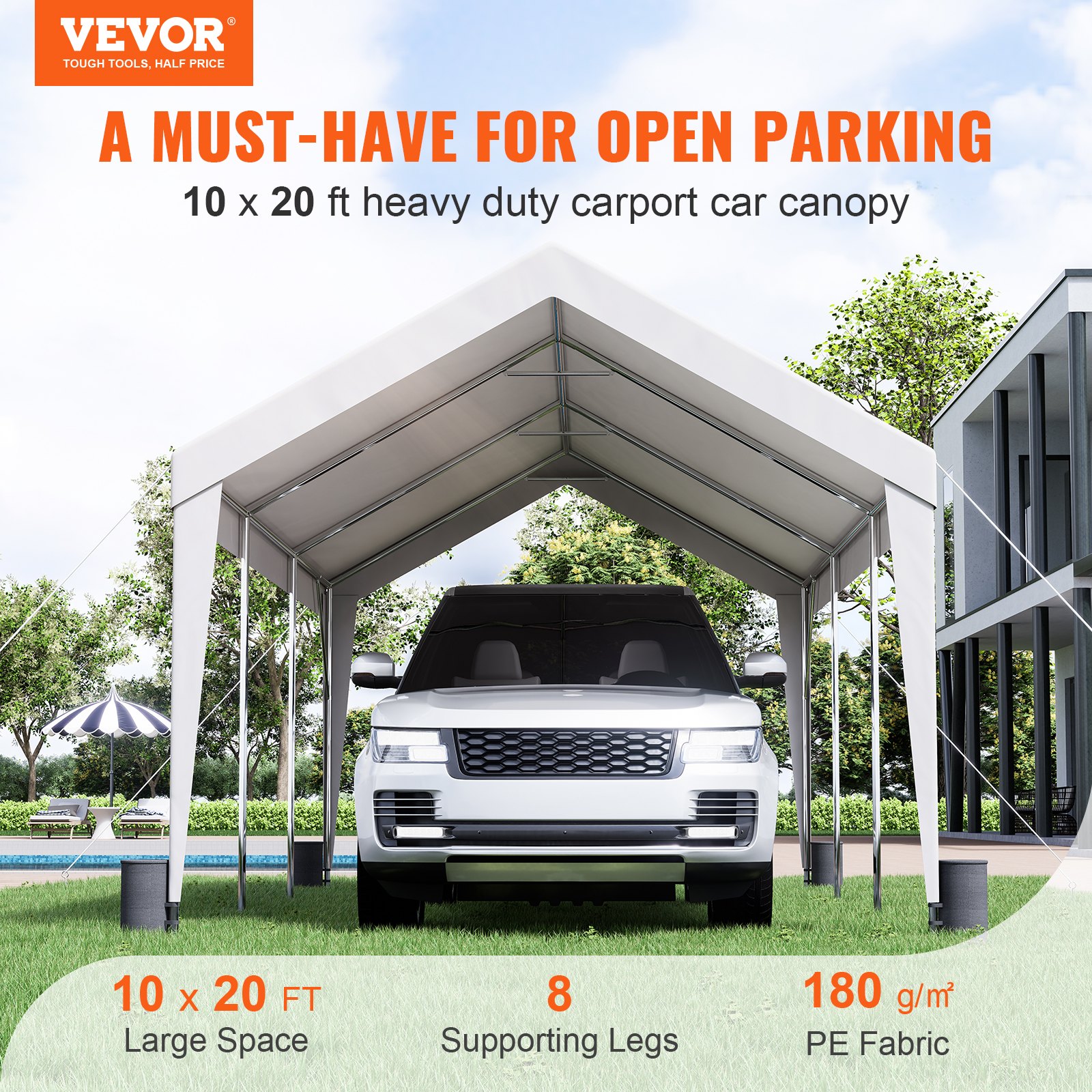 VEVOR Carport, Heavy Duty 10x20ft Car Canopy, Outdoor Garage Shelter
