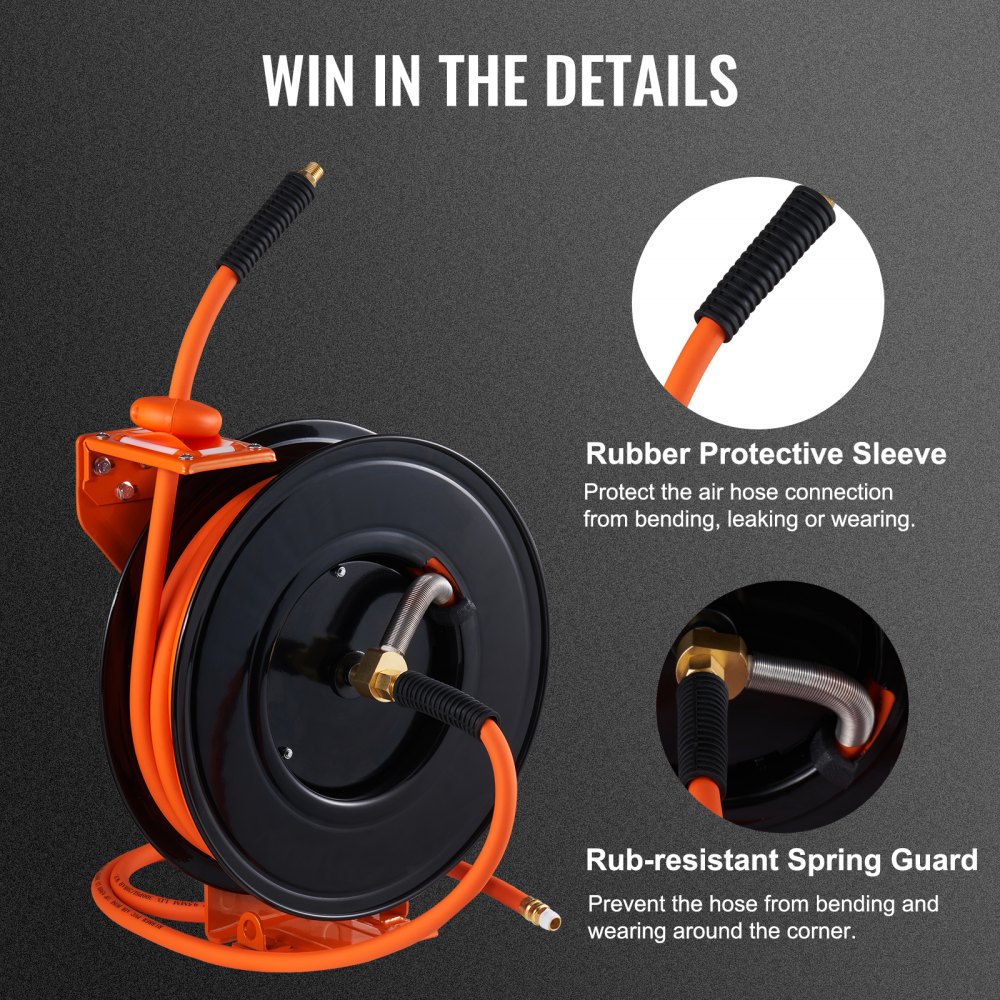 VEVOR Retractable Air Hose Reel, 3/8 IN x 50 FT Hybrid Air Hose Max ...