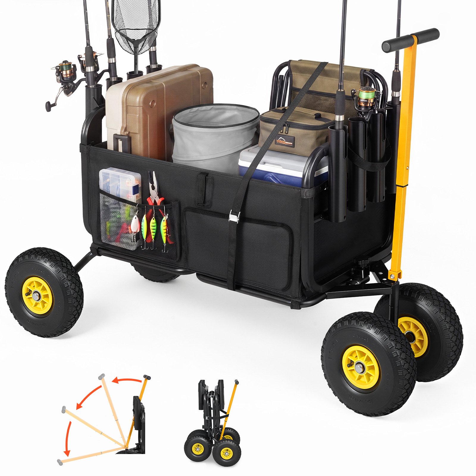 VEVOR Beach Fishing Cart, 300 lbs Load Capacity, Foldable Fishing Cart ...