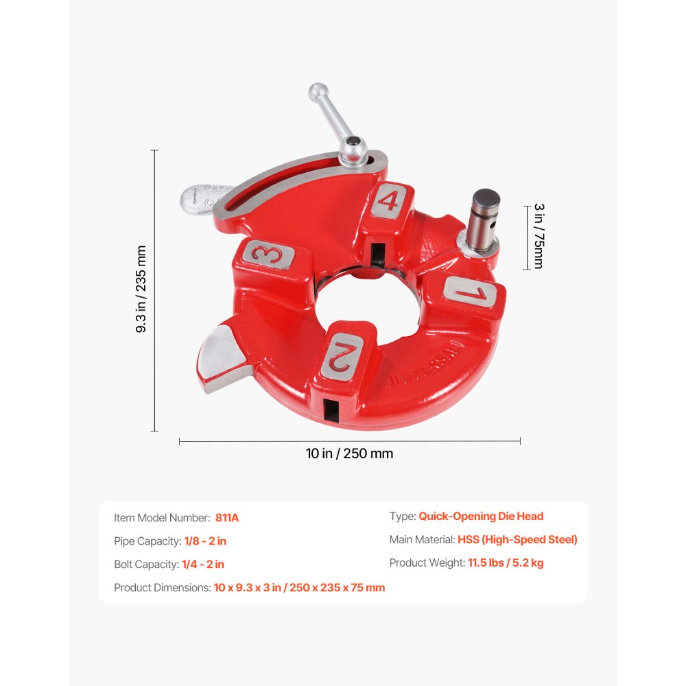 VEVOR Ridgid 97065 – Quick Opening Die Head, 1/8