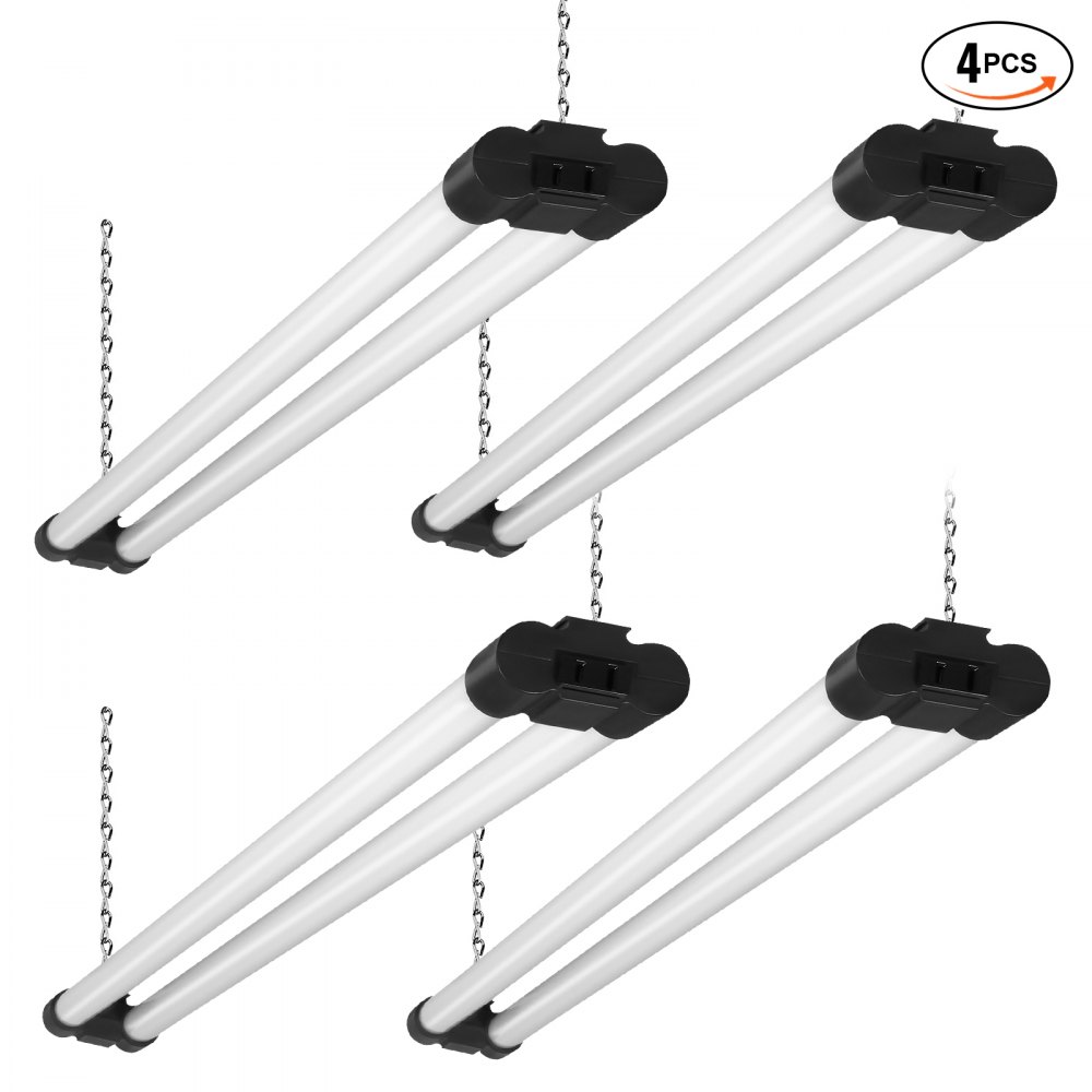 VEVOR 4 Pack LED Shop Light 4 FT 40W Linkable Shop Light Fixture 4500 LM Surface Hanging Mount Ceiling Lights 59 in Power Cords with ON OFF