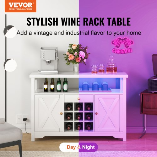 VEVOR 47 Inch Industrial Bar Wine Table for Liquor & Glasses, Sideboard Buffet
