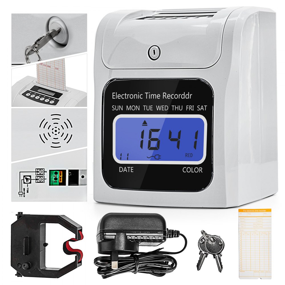 VEVOR Attendance Clock Digital Time Recorder Punch Card Machine LCD