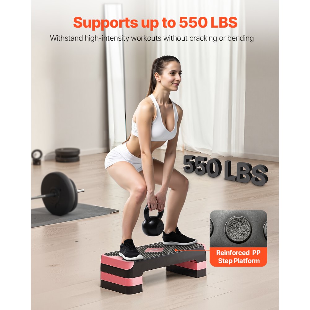 VEVOR Aerobic Exercise Step Platform, 28-Inch Workout Aerobic Stepper ...