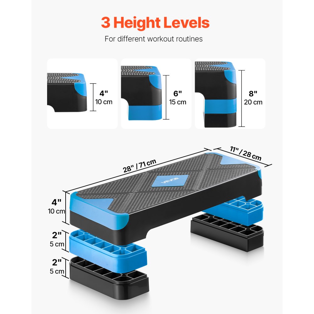 Bench Risers Platforms VEVOR Aerobic Exercise Step Platform, 28-Inch Workout Aerobic Stepper ...