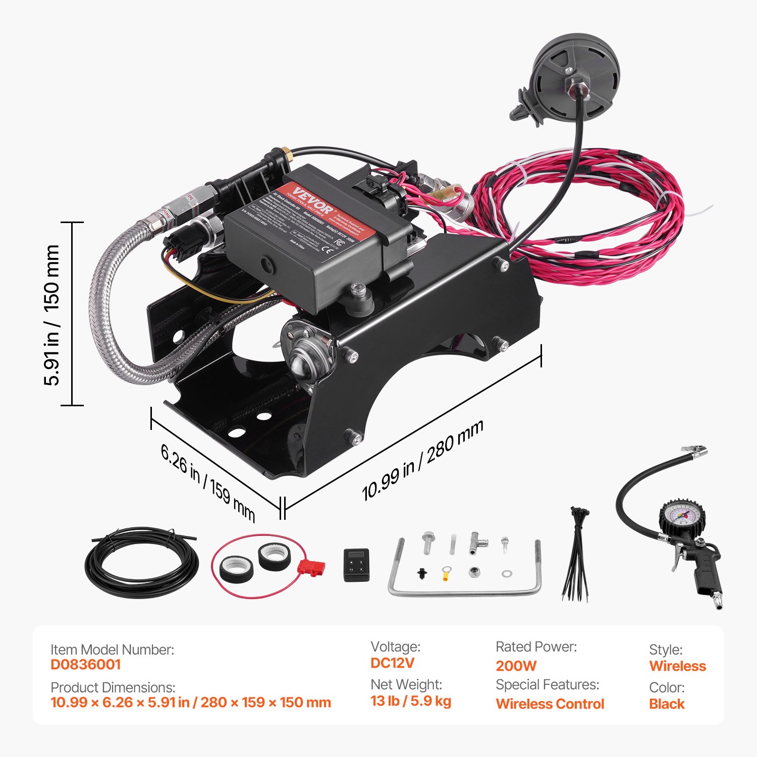 VEVOR Air Shock Controller Kit – 12V, 100PSI, 2500-7500 Lbs