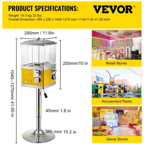 VEVOR VEVOR Máquina de chicles con soporte, dispensador de caramelos de ...