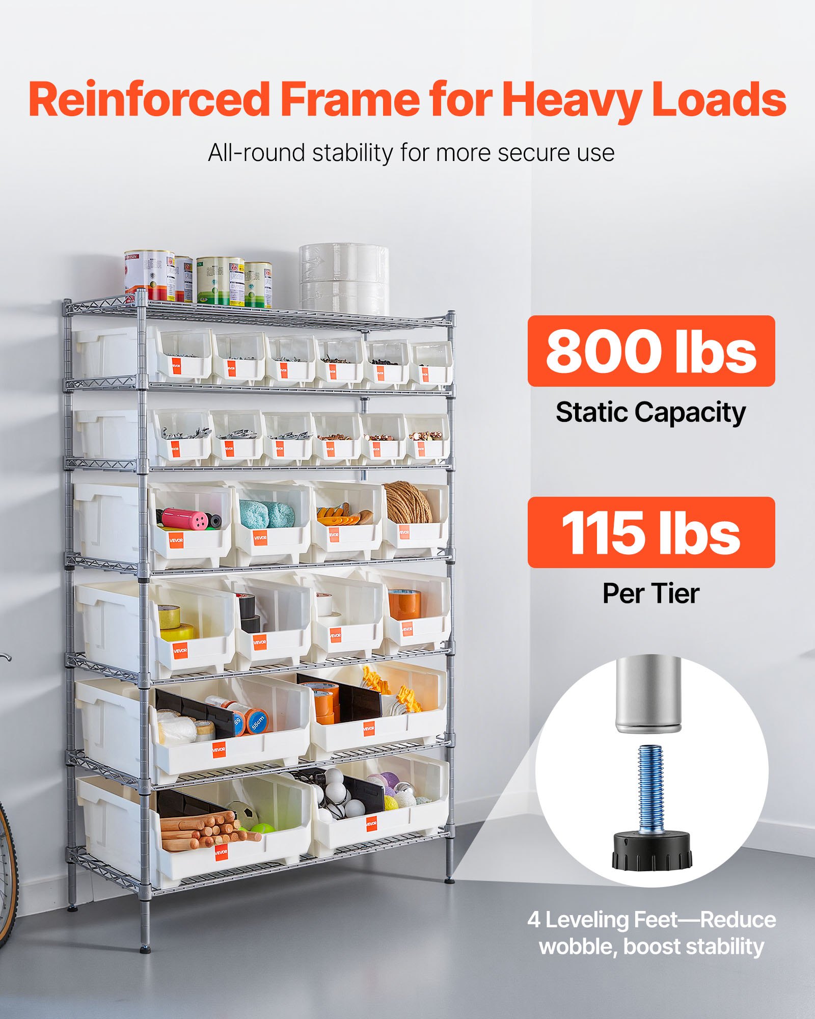 VEVOR 7-Tier Rolling Bin Storage Rack, 24 Organizer Bins, Bin Rack ...