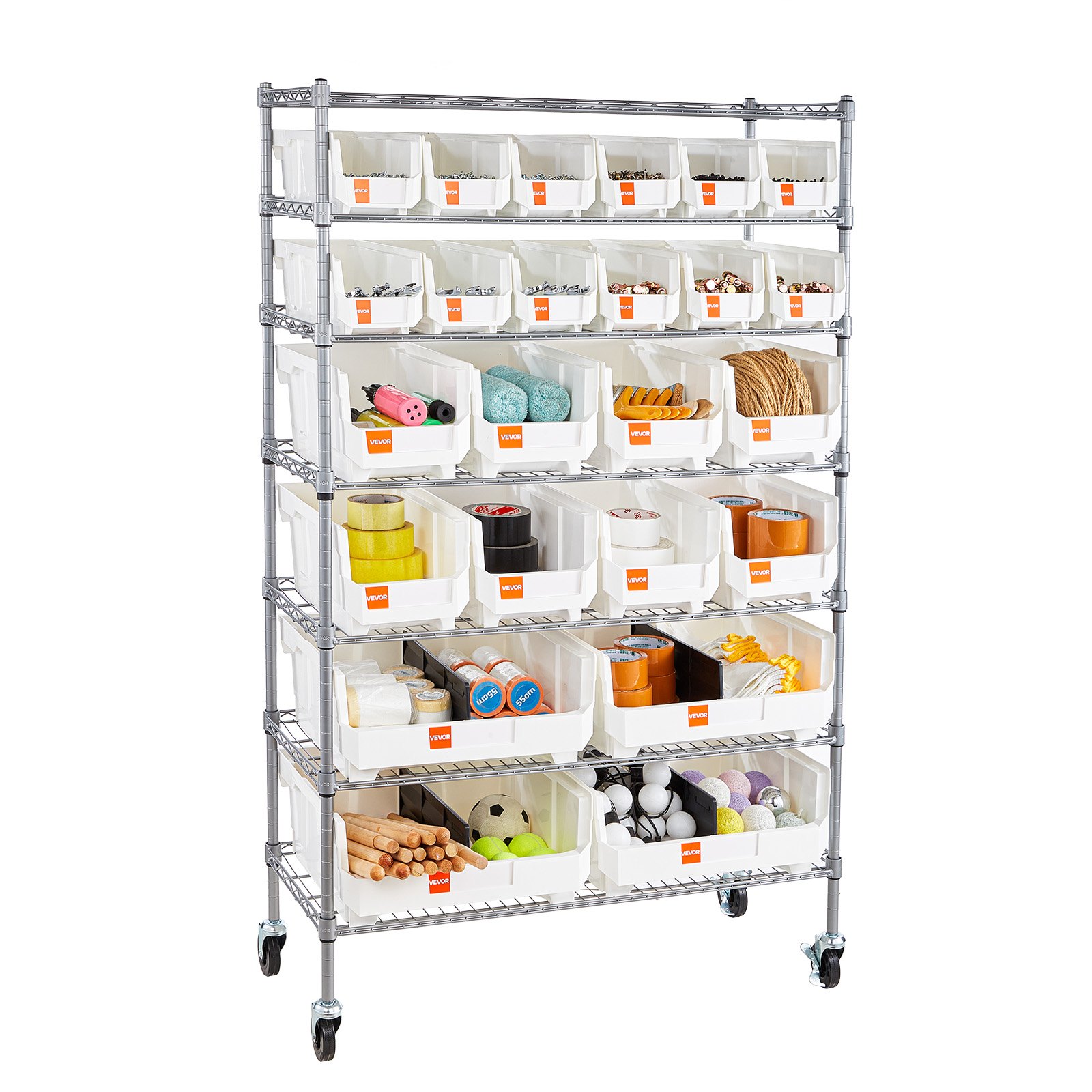 VEVOR Garage Bin Storage Rack – 7-Tier, 24 Bins, 800LB, Q195