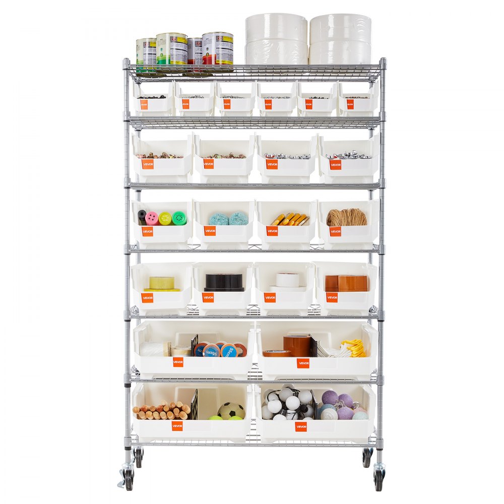 VEVOR 7-Tier Rolling Bin Storage Rack, 22 Organizer Bins, Bin Rack ...