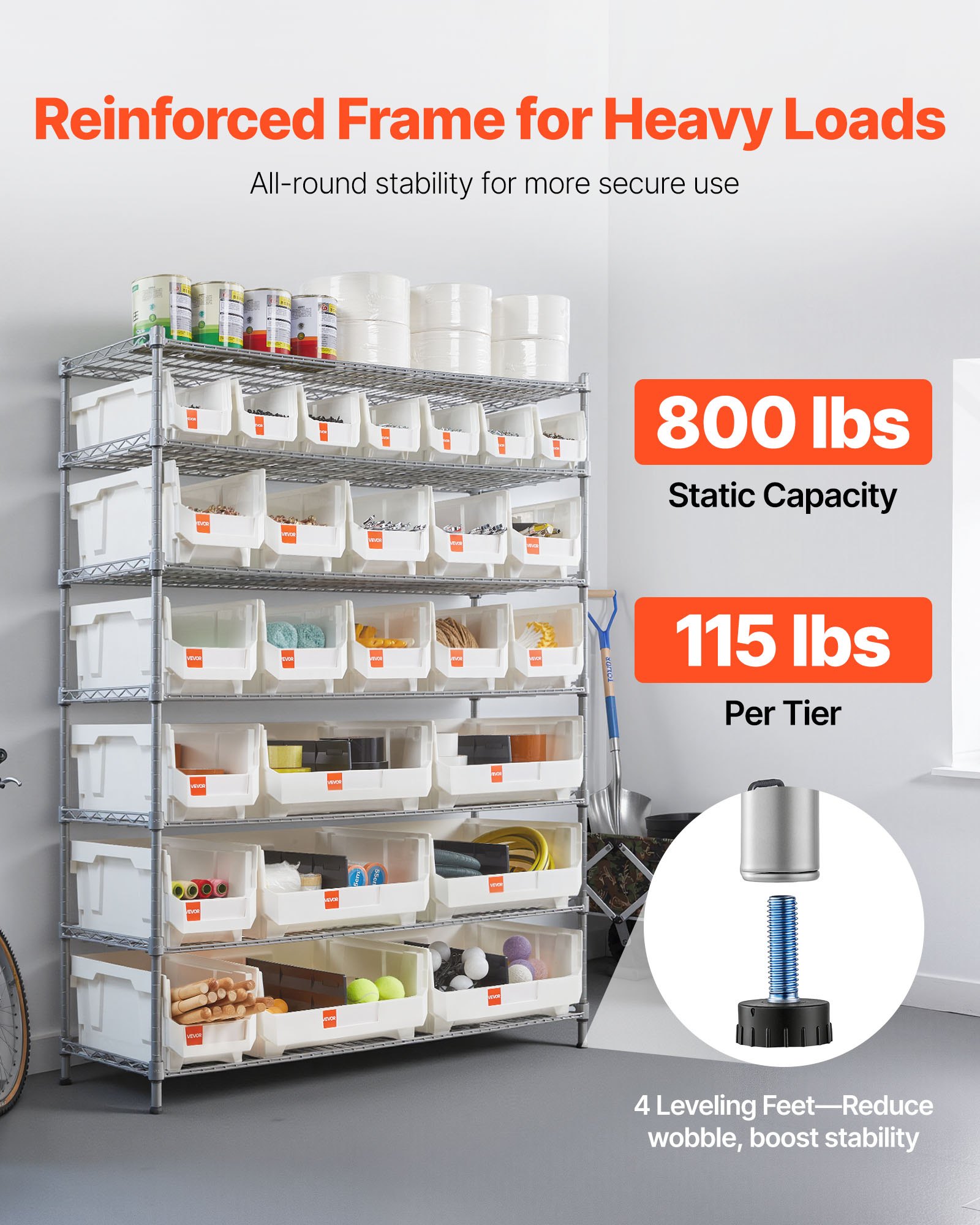 VEVOR 7-Tier Rolling Bin Storage Rack, 26 Organizer Bins, Bin Rack ...