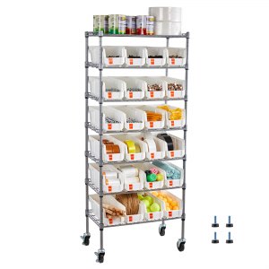 VEVOR 7-Tier Rolling Bin Storage Rack, 24 Small Bins, Bin Rack Storage ...