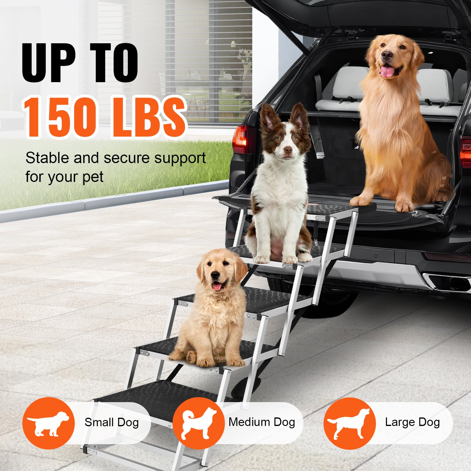 VEVOR Dog Stair for Cars 5-step Folding Dog Steps Aluminum Loads up to ...