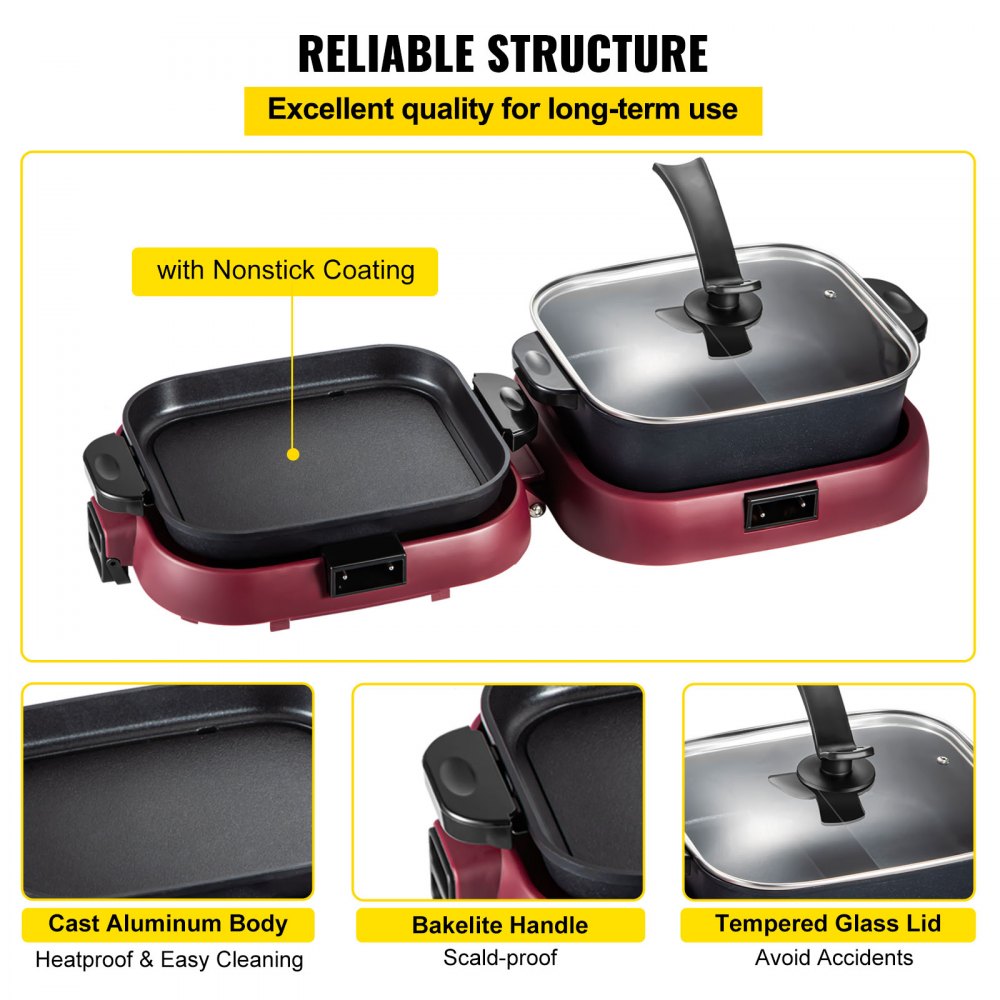 VEVOR 2 In 1 Electric BBQ Pan Grill Hot Pot Foldable Hot Pot BBQ Grill ...