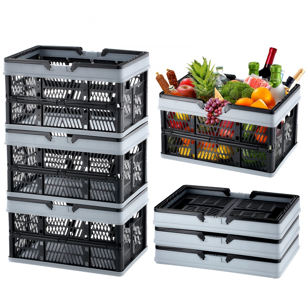 VEVOR Collapsible Shopping Basket, 3 Pack, 25L Plastic Foldable Storage ...