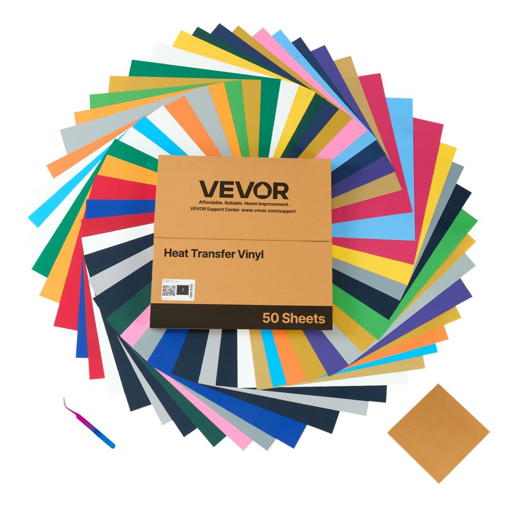 VEVOR Heat Transfer Vinyl, 50 Pack, 304.8 x 304.8mm, Assorted Colors ...